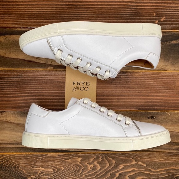 FRYE White Moto Biker Lace Sneaker Zipper Shoes - Picture 3 of 7